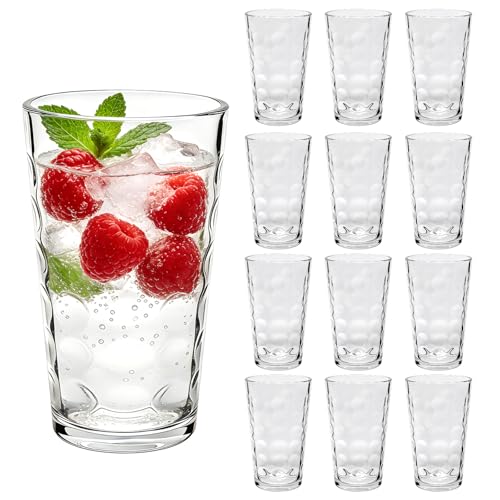 Mapoxy 16 Oz Vintage Hobnail Highball Glass Cups, 12 Pack | Textured Drinking Glasses for Water, Juice, Beer, Iced Tea, Cocktails, Clear Glasswares for Home&Bar Use, Dishwasher Safe