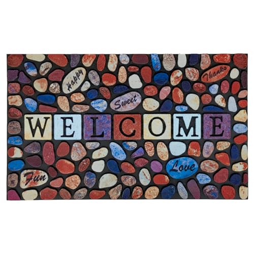 CHICHIC Front Doormat 18"x30" Outdoors Heavy Duty Welcome Mat, Multicolored | Non-Slip Rubber Backing Welcome Mat, Dirt Trapping, Heavy Duty, Low Profile Indoor Outdoor Entry Way Door Mat, Easy to Clean - color: Multicolored Stone