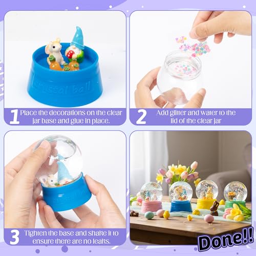 Easter Snow Globe Craft Kit - 42Pcs DIY Plastic Snow Globe Craft with Mini Resin Bunny Gnomes Egg, Make Your Own Party Favor Decor with Glitter for Classroom Activity Gift (Rabbit)