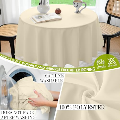 BYDOLL Table Cloth 60 Inch Round Tablecloth Fits Max50 Inch Diameter Table Top,Beige Polyester Washable Wrinkle-Free Spillproof Tablecloth for Party Patio Cover - color: Beige, size: 60" x 60" (Round-Fits Tables 36''-48'')