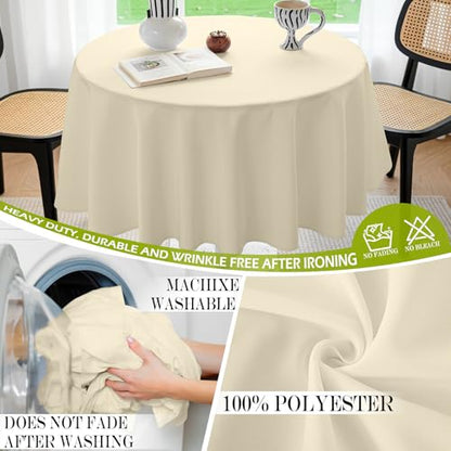 BYDOLL Table Cloth 60 Inch Round Tablecloth Fits Max50 Inch Diameter Table Top,Beige Polyester Washable Wrinkle-Free Spillproof Tablecloth for Party Patio Cover - color: Beige, size: 60" x 60" (Round-Fits Tables 36''-48'')