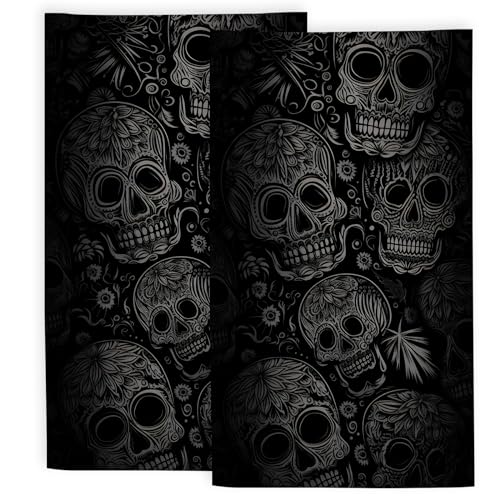 Skull Bathroom Hand Towels, Halloween Skeleton Bath Hand Towel for Decorative Fingertip Towels Set of 2 for Home Bathroom Spa Hotel Gym 14"X28" - color: Skull Head