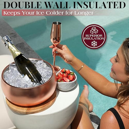 Gusto Nostro 4.1L Insulated Ice Bucket with Lid and Tongs, Double Wall Stainless Steel Ice Bucket Large, BPA Free Ice Bucket for Cocktail Bar, Keeps Champagne, Wine, Beer Chill for Parties (Rose) - color: Rose