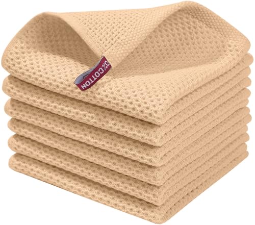 Homaxy 100% Cotton Waffle Weave Kitchen Dish Cloths 6-Pack, Apricot | 12 x 12 Inches, Ultra Soft Absorbent Dish Towels, Quick Drying Dish Rags with Hanging Loop - color: Apricot, size: 12 X 12 - 6 Pack