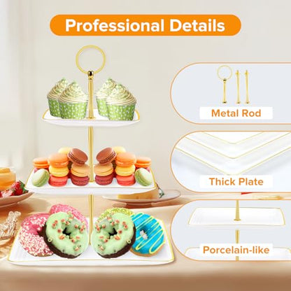 Hoedia 3 Tier Cupcake Stand Tower, Plastic Cup Cake Holder(Square) | Tiered Serving Tray Dessert Stand Cupcake Tower for Tea Party, Birthday Party, Wedding Decor and Baby Shower