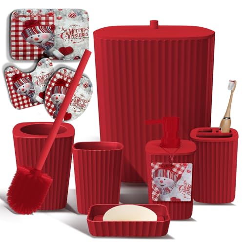 Clara Clark Bathroom Set - Christmas Bathroom Decor, Xmas Bathroom Accessories Set, 9PC Bathroom Accessory Set, Christmas Bathroom Sets with Bathroom Rugs, Toilet Brush, Trash Can & Soap Dispenser - color: Christmas, size: Complete Set + Bath Rugs
