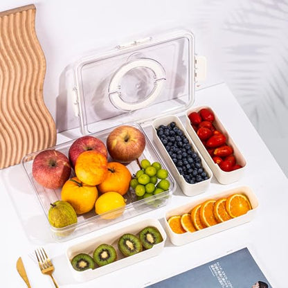 Bandesun Divided Serving Tray with Lid and Handle - Snackle Box Charcuterie Container for Portable Snack Platters - Clear Organizer for Candy, Fruits, Nuts, Snacks,4-Grid - style: compartments Long 4pcs