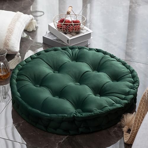Round Floor Cushion 23.6 Inch Dutch Velvet Tufted Thick, Dark Green | Thick 2.8-Inch Support for Meditation & Yoga, Portable Handle for Living Room Balcony Dorm Tatami Reading Nook - color: Dark Green