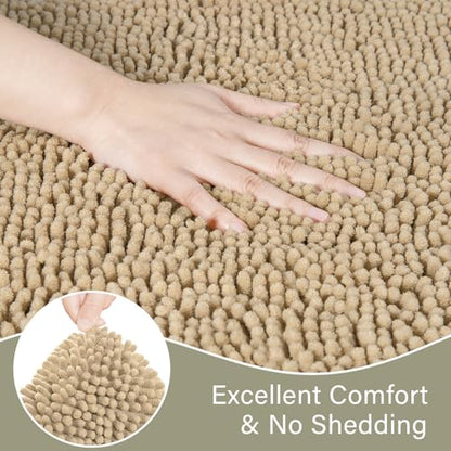 LOCHAS Bathroom Rugs Sets 2 Piece, 20''x20'' & 34''x21'', Sand Beige | Non Slip U-Shaped Toilet Rug, Chenille Washable Absorbent, Soft Bath Mat Set for Shower, Sink - color: Sand Beige