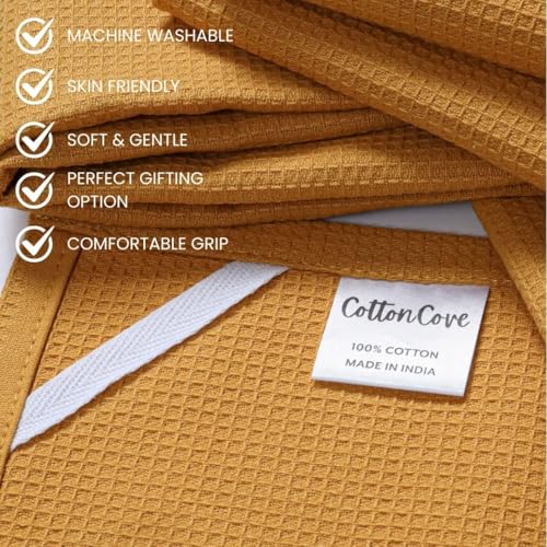 Waffle Kitchen Towels 100% Cotton Set of 4-320 GSM Quality - Soft Absorbent Durable Washable Dish Cleaning Towel for Kitchen & Home - Quick Drying Dish Towel 16x26 inch Mustard Yellow - color: Mustard Yellow