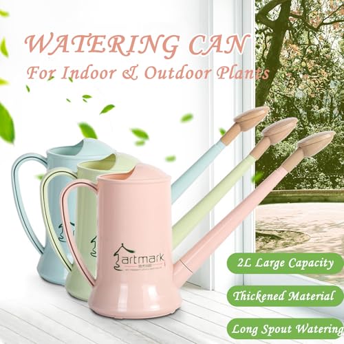 2L Thick Plastic Watering Can with Long Spout – Lightweight Garden Watering Can for Indoor & Outdoor Plants, Flowers, Balcony –Durable & Leakproof (Green) - color: Green