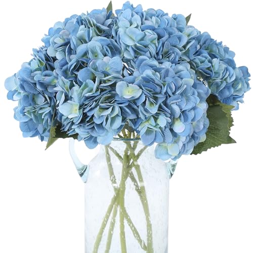Kimura's Cabin 6pcs Hydrangea Artificial Flowers Silk Faux Hydrangeas,Blue | Hydrangea with Stems Fake Flower,Wedding Bouquets Arrangement,Home Table Centerpieces,Baby Shower Party Decor Vase Filler - color: Lake Blue