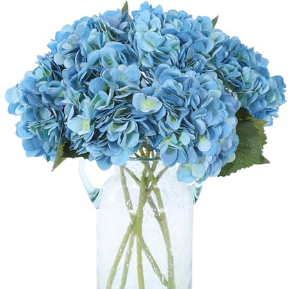 Kimura's Cabin 6pcs Hydrangea Artificial Flowers Silk Faux Hydrangeas,Blue | Hydrangea with Stems Fake Flower,Wedding Bouquets Arrangement,Home Table Centerpieces,Baby Shower Party Decor Vase Filler - color: Lake Blue