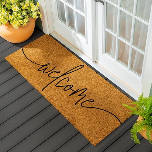 Evergreen Nature Coir Doormat, 2'x5' Large Welcome Mats for Double Doors, Outdoor Indoor Entrance Rug, Non-Slip Front Door Mat for Outside Porch Patio (Coastal Welcome, 60"x24") - color: Coastal Welcome, size: 2' x 5' (Rectangular)