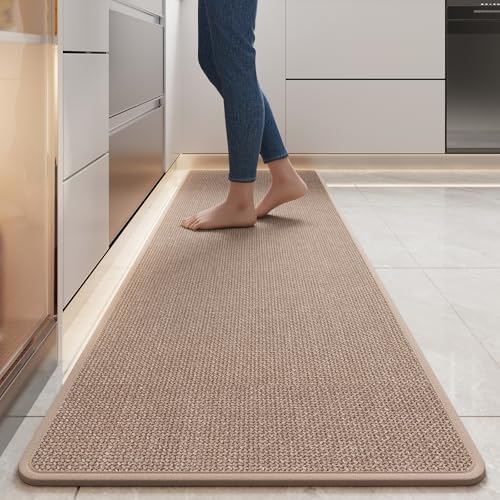 Long Kitchen Runner Rugs Kitchen Mat Non Slip Washable Brown 17"x59" | Super Absorbent Woven Rubber Backing Washable Kitchen Floor Mat Sink Mat Runner Rugs Front of Sink, Easy Clean - color: A- Brown, size: 17"x59"