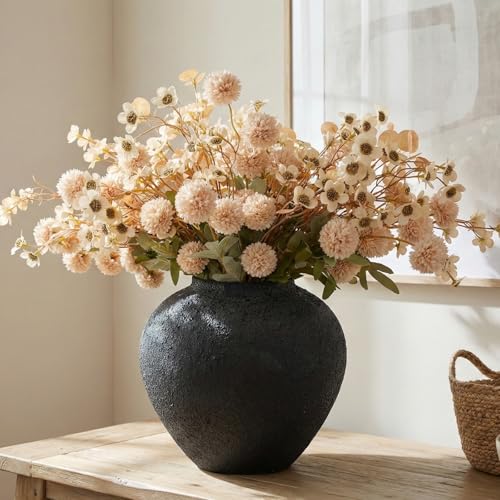 Beige Silk Flower Arrangements Decor, Large Floral Centerpieces For Tables | 22 Long Stems Fake Mums + Eucalyptus + Wild Flowers in Bulk, Artificial Flowers Coffee Dining Table Home, Faux Mums Flowers - color: Beige Wax+kiku