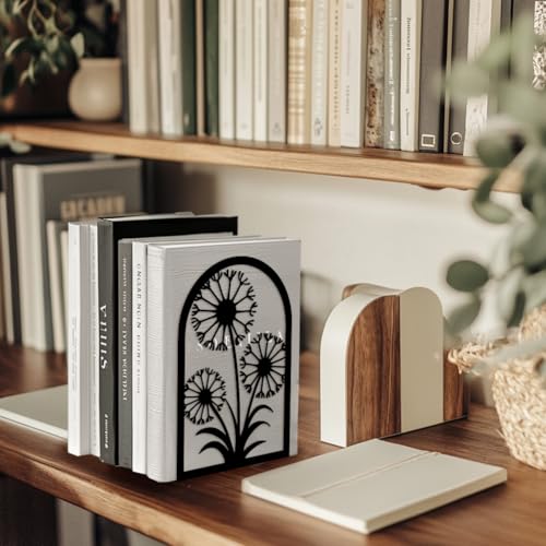 5.3"x4.3"x7.9" Metal Bookends, Heavy Duty Book Ends for Shelves | Dandelion Theme Cast Iron Book Supports, 1 Pair Decor Stoppers for Desk, Library, Office & Home Shelves - style: Gothic Crow