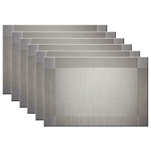 Placemats Washable Easy to Clean Woven Vinyl Placemats for Kitchen Table Heat-resistand Table placemats Mats 12x18 inches Set of 6 (Grey) - color: Gray, size: placemats set of 6