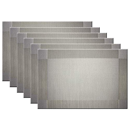 Placemats Washable Easy to Clean Woven Vinyl Placemats for Kitchen Table Heat-resistand Table placemats Mats 12x18 inches Set of 6 (Grey) - color: Gray, size: placemats set of 6