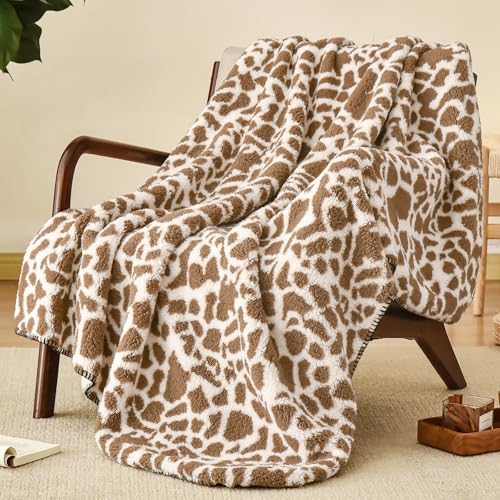 PHF Giraffe Print Sherpa Fleece Throw Blanket for Teens Kids, Reversible Thick and Warm Blanket for Winter, Ultra Soft Fuzzy Animal Pattern Bedding for Bed Sofa Couch Travel, 50x60 - color: Giraffe, size: Throw(50"x60")