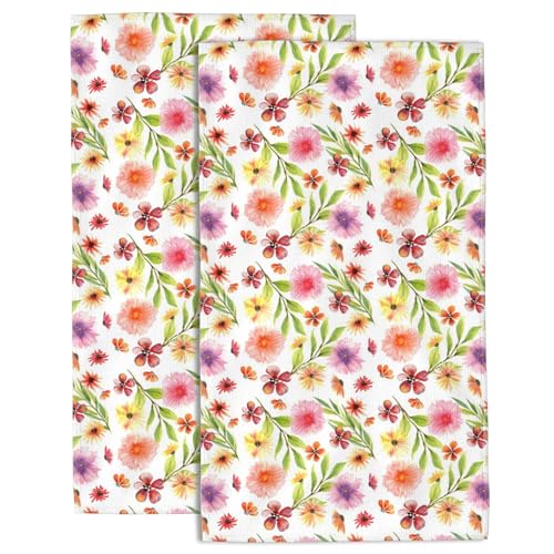 Daisies and Green Leaves Hand Towel,Watercolor Floral Hand Bath Towels Set of 2 Dish Towels Soft Absorbent Decorative Hand Towels for Bathroom Kitchen Yoga Home Decor 14 x 28 in - color: Daisies and Green Leaves