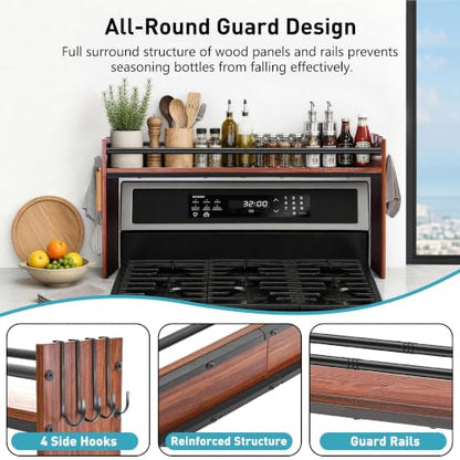 Noodle Board Stove Cover and Over the Stove Spice Rack Combo Set | Expands Countertop Space, Stove Top Cover Used as Serving Tray, Sink Cover, Spice Shelf with 4 Hooks, Farmhouse Decor, Walnut - color: Set - Walnut