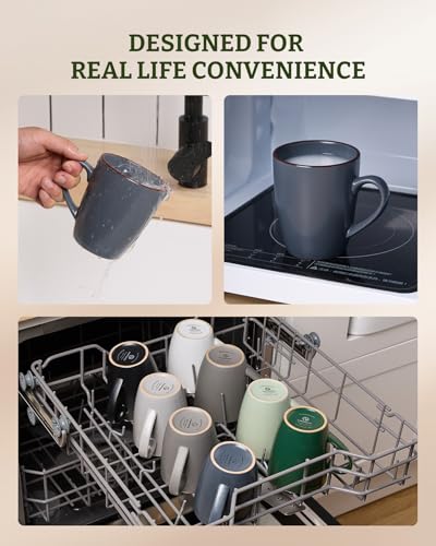 famiware Venus Coffee Mugs Set of 6, 13 oz Ceramic Stoneware Mug Cup Set | Coffee Mug with Handle for Tea, Latte, Cappuccino, Cocoa, Milk, Microwave and Dishwasher Safe, Charcoal - color: Charcoal, size: 6pcs