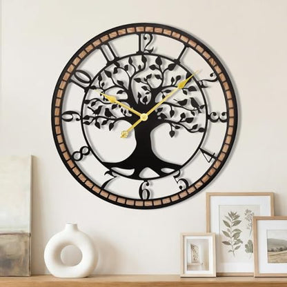 14" Farmhouse Bird Branch Wall Clock with Metal Tree Design | Bird branch accent with quiet movement, hardware included, 1 AA battery not included; approx. 2 lb for compact wall spaces - color: Arab, size: 14'' x 14''