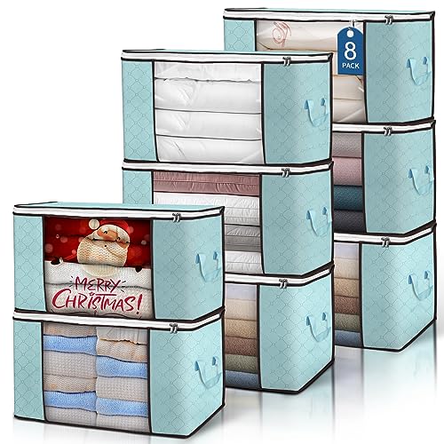 90L Large Storage Bags, 8 Pack Clothes Storage Bins Closet Organizers | Foldable Storage Containers, with Reinforced Handle, for Clothing, Blanket, Comforters, Bed Sheets, Pillows and Toys - color: Blue, size: 8 Pack