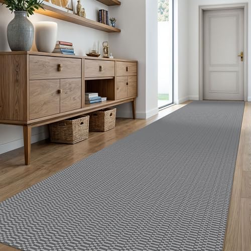 KOZYFLY 3x18 Runner Rug, Washable Non Slip Long Kitchen Hallway Rug, Grey | Long braided cotton carpet runner with rubber backing for hallways, kitchens, entryways and high-traffic indoor floors - color: Charcoal Grey/Dark Grey, size: 3' x 18' (Rectangula