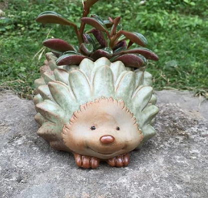 Cute Animal Shaped Vase Pot Home Decoration for Small Succulent Plants Cartoon Flower Pot Ceramic Succulent Planter with Drainage Hole Succulent Holder (Small Hedgehog) - size: Small Hedgehog