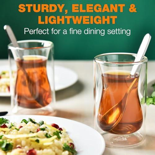 Eparé 6 oz Turkish Tea Cups Set of 2 – Heat Resistant Double Wall Turkish Tea Glass – Lightweight and Insulated Borosilicate Glass Coffee Mugs
