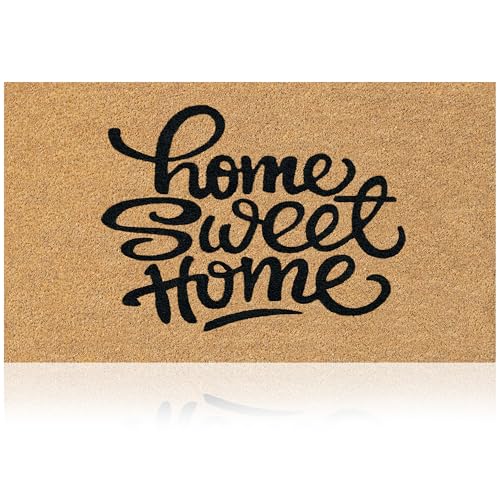 Coir Welcome Mat, Non-Slip, Sweet Home, 17 x 29 in | 100% Natural Coir, Anti-Shedding, Durable PVC Backing, Traps Dirt and Mud, Indoor and Outdoor Entryway, Easy to Clean - color: Sweet Home