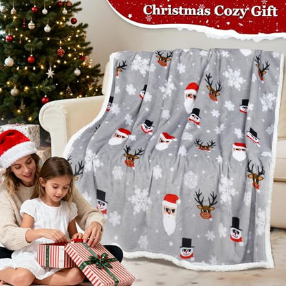 Catalonia Christmas Sherpa Throw Blanket, Xmas Theme Throws, Plush Fleece Couch Blanket |Super Soft, Comfy, Cozy, Fluffy, Warm | 50x60 inch, Ugly - color: Santa Deer Grey, size: 50"x60"