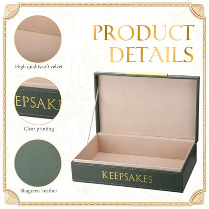 Hushee Decorative Storage Boxes with Lids 14.17 x 8.66 x 3.54 Inches Sage Green PU Leather Jewelry Box Organizer with Gold Handle Are to Store Photos Documents Keepsakes