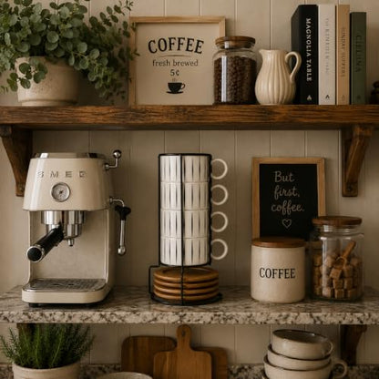 LUKA 6 Ounce Porcelain Stackable Espresso Cups with Saucers and Metal Stand Set of 4, Ceramic Cappuccino Cups Set for Specialty Coffee Drinks, Latte, Cafe Mocha and Tea, Stripes, White - color: Stripes