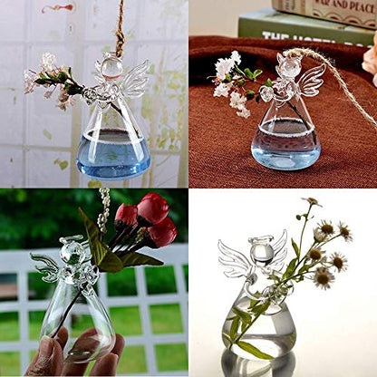Sziqiqi Glass Guardian Angel Hanging Bud Vase, Plant Containers, 8Pcs | 3.5in, Clear Glass Tiny Hydroponic Vases for Cuttings, Bulk Planter for Home Decor, Bautizo Decorations, Room Ornaments, Gift