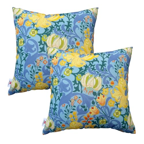 Outdoor Throw Pillows 18×18 Inch Waterproof Pillows with Inserts | Set of 2 Fade Resistant Decorative Square Pillows for Couch, Sofa and Patio Furniture - color: Blue Blossoms