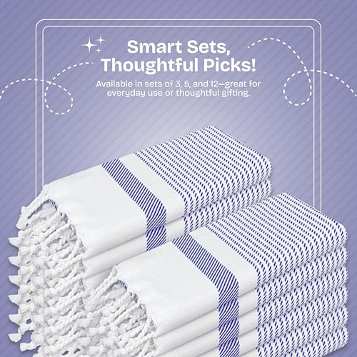 Indigo Blue Turkish Kitchen Towels 16x26 Inch, 3 Pack, 100% Cotton, Soft, Absorbent, Fast Dry, Machine Washable, Dish Towel with Tassels for Drying Dishes, Cleaning, Everyday Use - color: Indigo Blue, style: 3 Pack