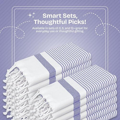Indigo Blue Turkish Kitchen Towels 16x26 Inch, 3 Pack, 100% Cotton, Soft, Absorbent, Fast Dry, Machine Washable, Dish Towel with Tassels for Drying Dishes, Cleaning, Everyday Use - color: Indigo Blue, style: 3 Pack