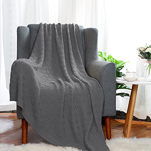 uxcell 100% Cotton Knit Throw Blanket, Cable Decors Grey 47x70 - color: Grey