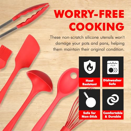 Chef Craft Premium Silicone Kitchen Tool and Utensil Set, 9 Piece, Red - color: Red, size: 9 Piece Set