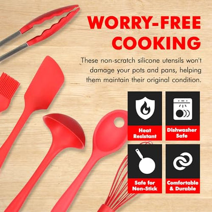 Chef Craft Premium Silicone Kitchen Tool and Utensil Set, 9 Piece, Red - color: Red, size: 9 Piece Set