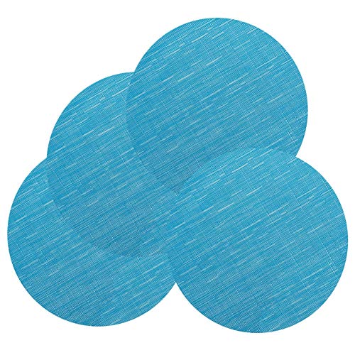 Round Vinyl Heat-Resistant Placemats Set of 4, 13.8 Inch, Blue | Woven Table Mats Washable Non-Slip Placemats Vinly for Christmas Decoration Home Wedding Party - color: Blue, size: Set of 4