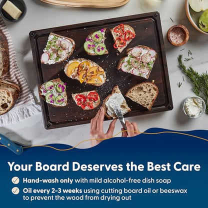 Sonder Los Angeles Alfred Cutting Board, End Grain Walnut, 17x13x1.5 in | Made in USA, Non-toxic, Non-Slip Feet, Juice Groove & Sorting Compartments, Built-in Handles, Gift Box Included, 7.5 lbs - color: Alfred | Black Walnut | End Grain