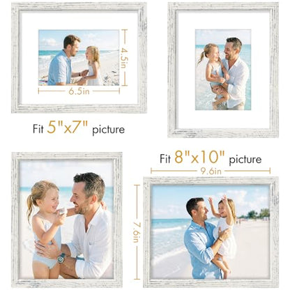 Vittanly Solid Wood 8x10 Picture Frames Set of 4, Distressed White | 5x7 Picture Frame with Mat, Gallery Wall Frame Set, 8 x 10 Frame for Wall & Tabletop Display, Family, Pet, Christmas - color: Distressed White, size: 8x10