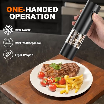 Electric Salt and Pepper Grinder Set - Rechargeable Automatic Salt and Pepper Shakers, Upgraded Larger Capacity with Storage Base, Home and Kitchen Appliances Birthday Gifts for Women Mom (Black)