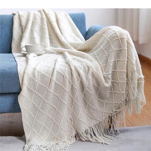 Knit Throw Blanket Waffle Weave Textured Midweight Soft Throw for Couch Sofa Bed Living Room Use