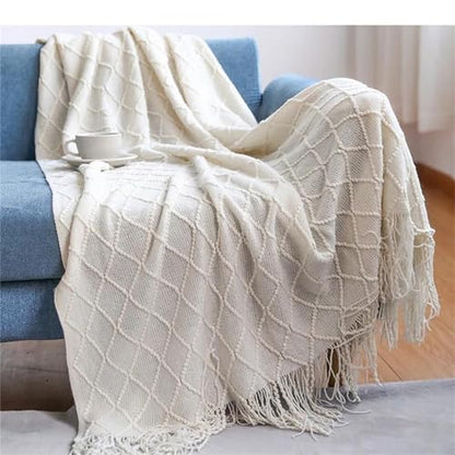 Knit Throw Blanket Waffle Weave Textured Midweight Soft Throw for Couch Sofa Bed Living Room Use