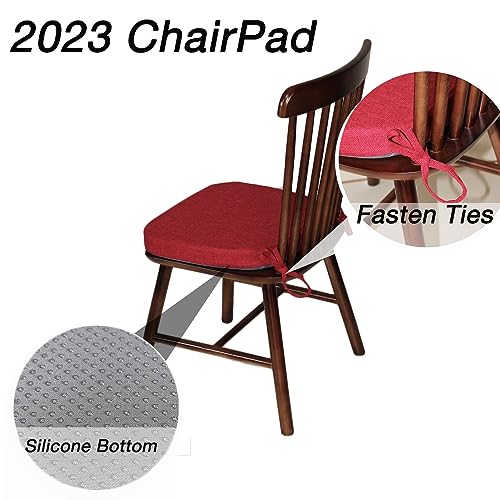 Dining Room Chair Cushions with Ties - Thick Memory Foam Indoor Seat pad,Dining Room Cushion with Machine Washable Cover [15 X 15 X 2 Inches] -(Red,4)